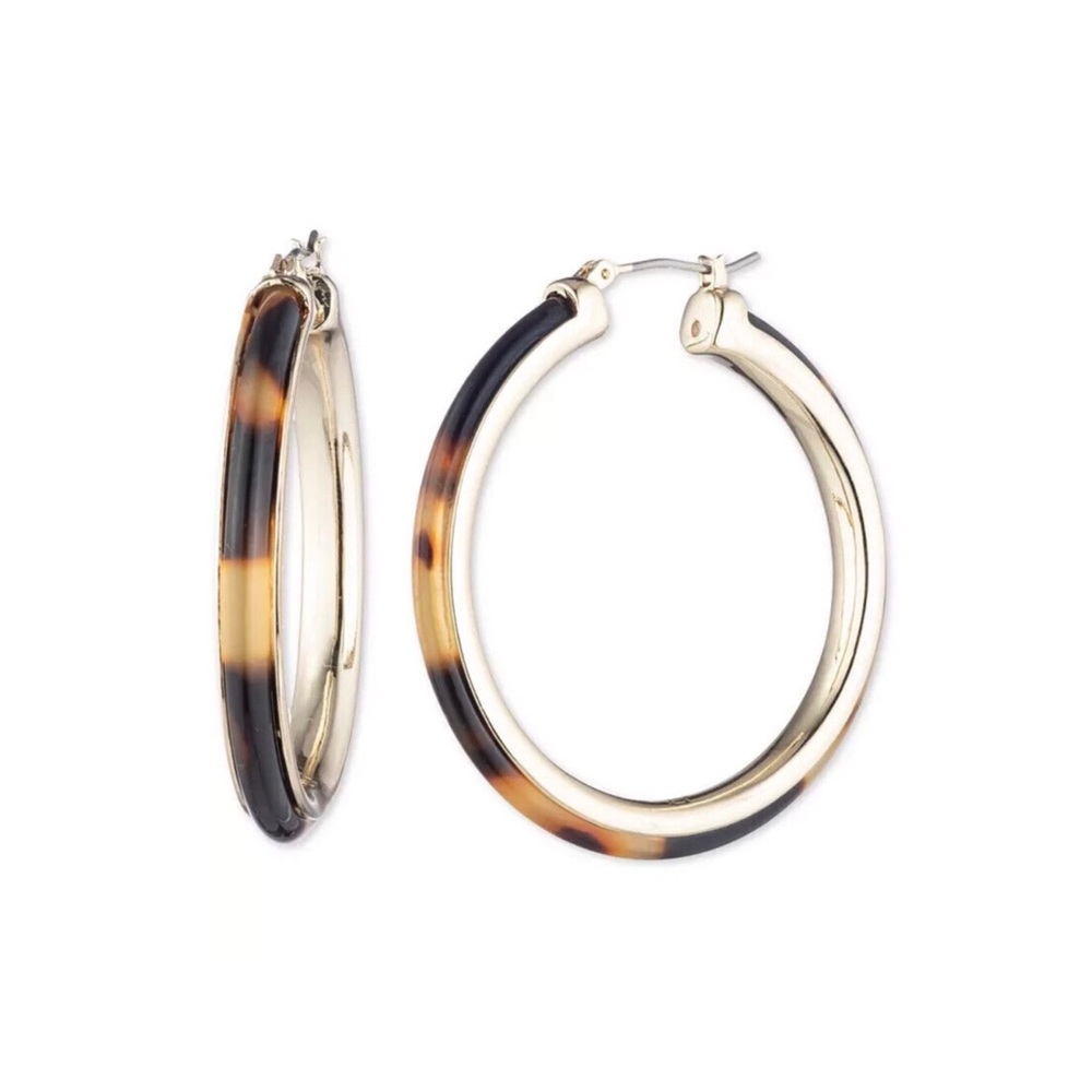 Lauren Ralph Lauren Gold-Tone Tortoise-Look Medium Hoop Earrings 1.7"